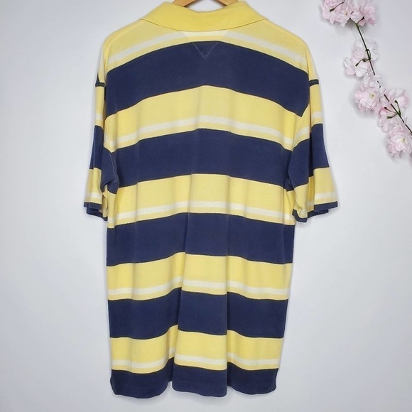 Tommy Hilfiger Striped Polo Shirt Navy Yellow XL - Picture 4 of 8